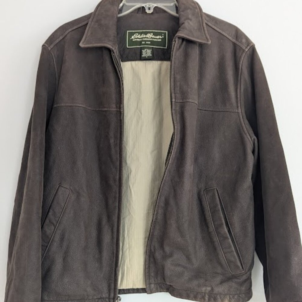 VINTAGE EDDIE BAUER Size S Full Zip Leather Jacket Dark Brown Leather Coat